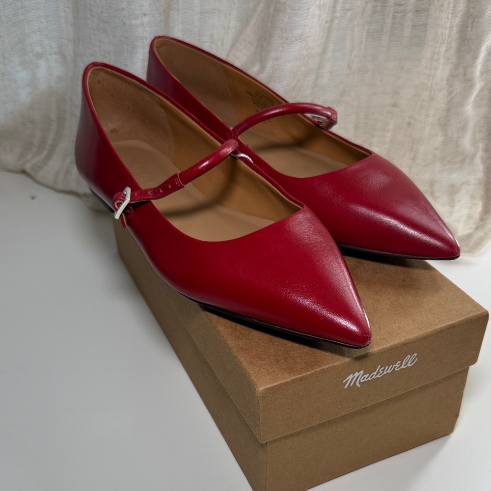 Madewell Red Pointed-Toe Mary Jane Flats